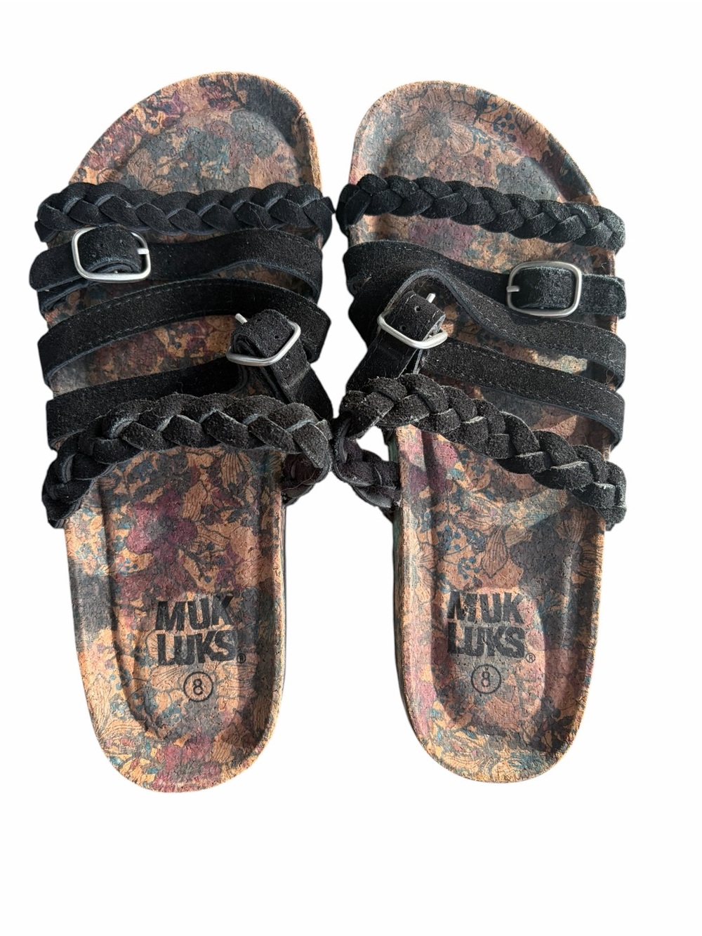 Muk Luks Black Braided Strap Slide Sandals